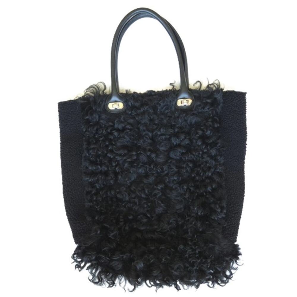 Marni Black Shearling & Curly Lamb Fur Tote